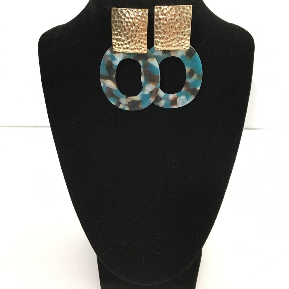 Square/Oval Gold & Turquoise Pearl Earrings